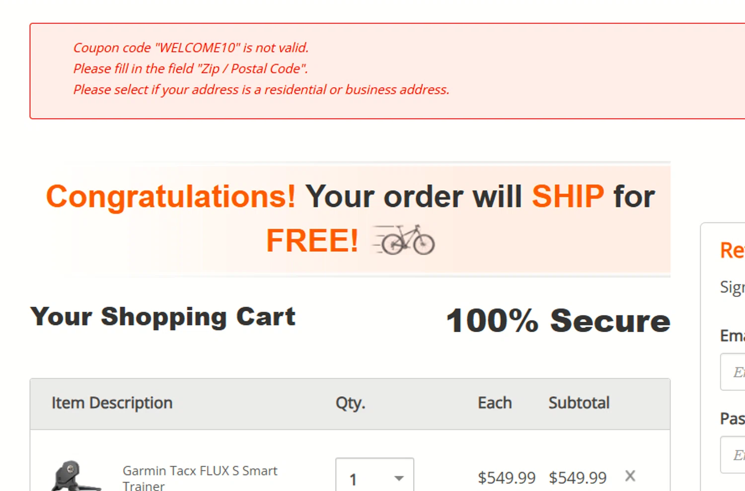 Bike Bling coupon code screenshot showing code WELCOME10 applied at Bike Bling checkout page. Uploaded by SimplyCodes community member a2d2c2d211 on Jul 22, 2025