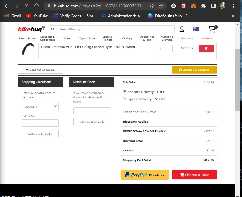 Bikebug checkout page showing Bikebug discount code box | Screenshot taken by SimplyCodes community member on Nov 2, 2022