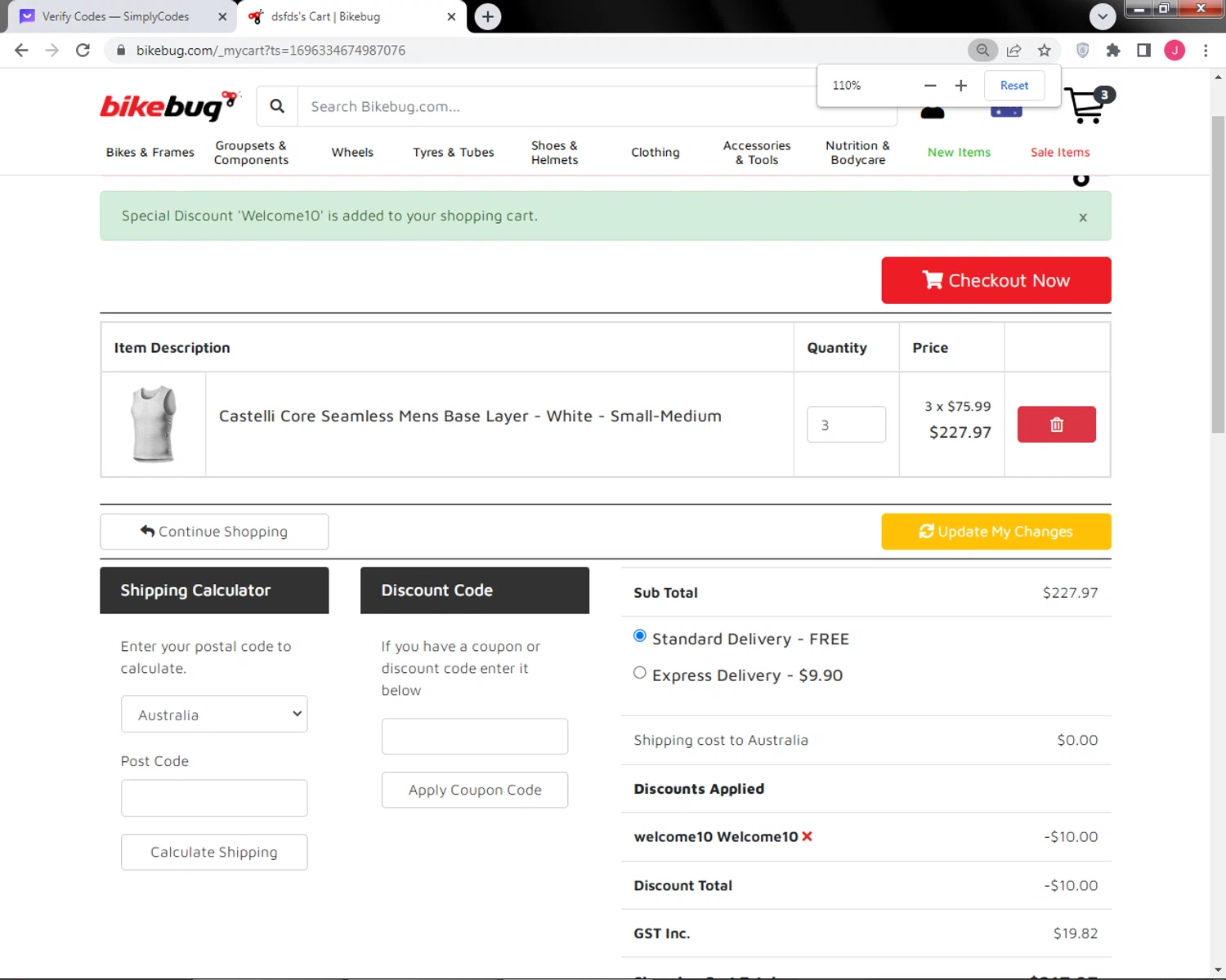 Bikebug checkout page showing Bikebug discount code box | Screenshot taken by SimplyCodes community member on Oct 3, 2023