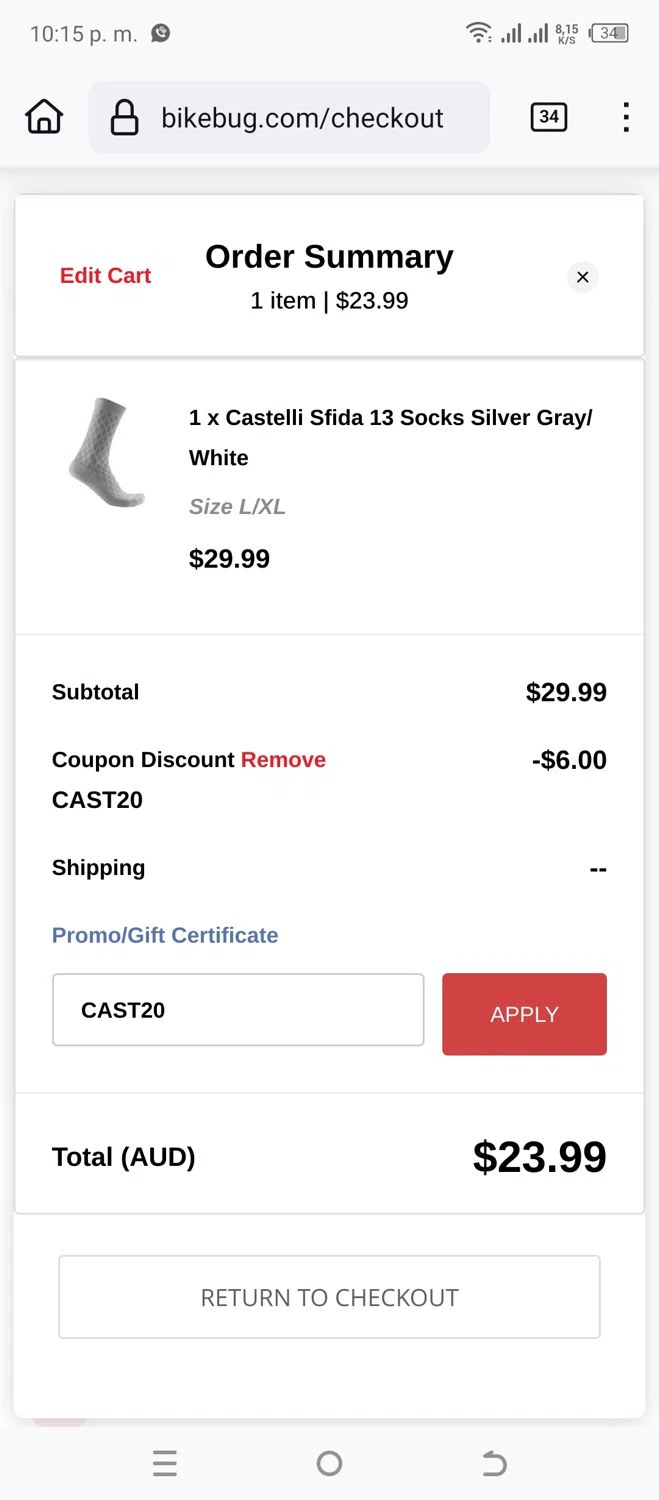 Bikebug checkout page showing Bikebug discount code box | Screenshot taken by SimplyCodes community member on Jun 27, 2024