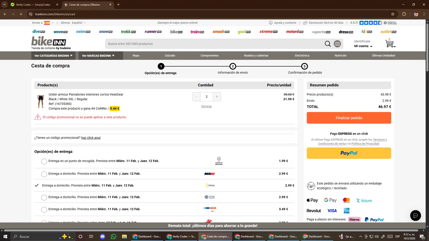 Bikeinn checkout page showing Bikeinn promo code box | Screenshot taken by SimplyCodes community member on Feb 10, 2026
