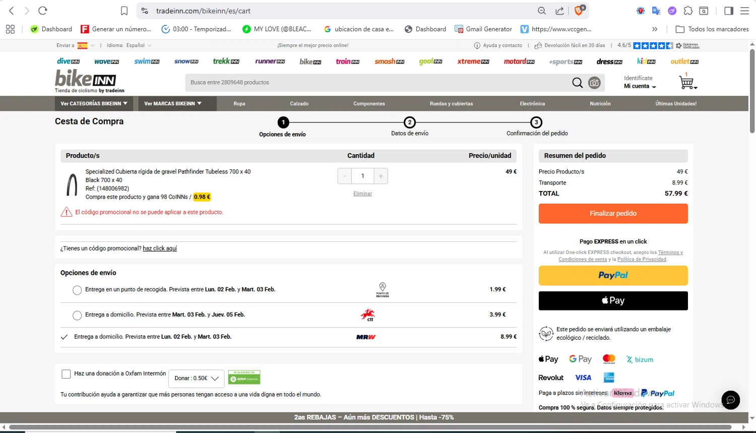 Bikeinn promo code screenshot showing code BLL15 applied at Bikeinn checkout page. Uploaded by SimplyCodes community member VoucherFalcon3942 on Jan 31, 2026
