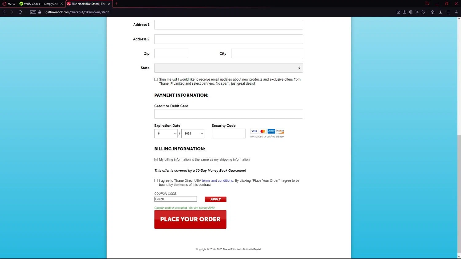 Bike Nook checkout page showing Bike Nook promo code box | Screenshot taken by SimplyCodes community member on Jun 24, 2025