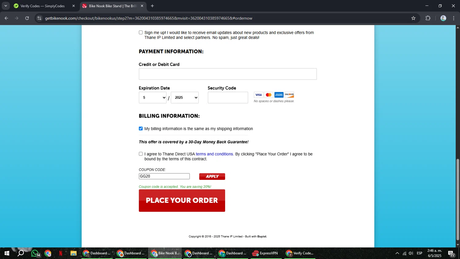 Bike Nook checkout page showing Bike Nook promo code box | Screenshot taken by SimplyCodes community member on May 6, 2025