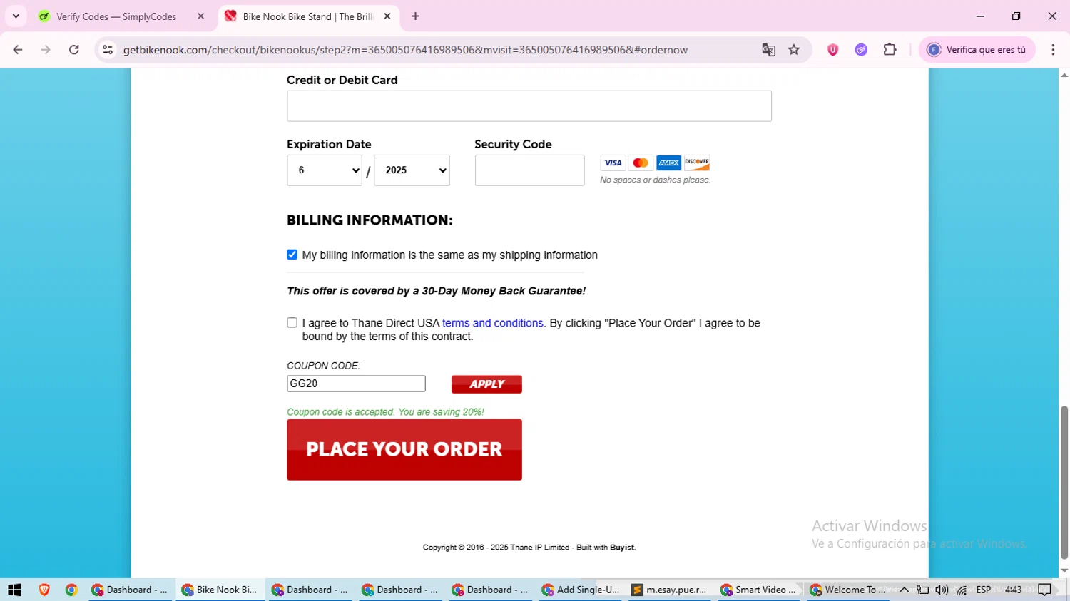 Bike Nook checkout page showing Bike Nook promo code box | Screenshot taken by SimplyCodes community member on Jun 10, 2025