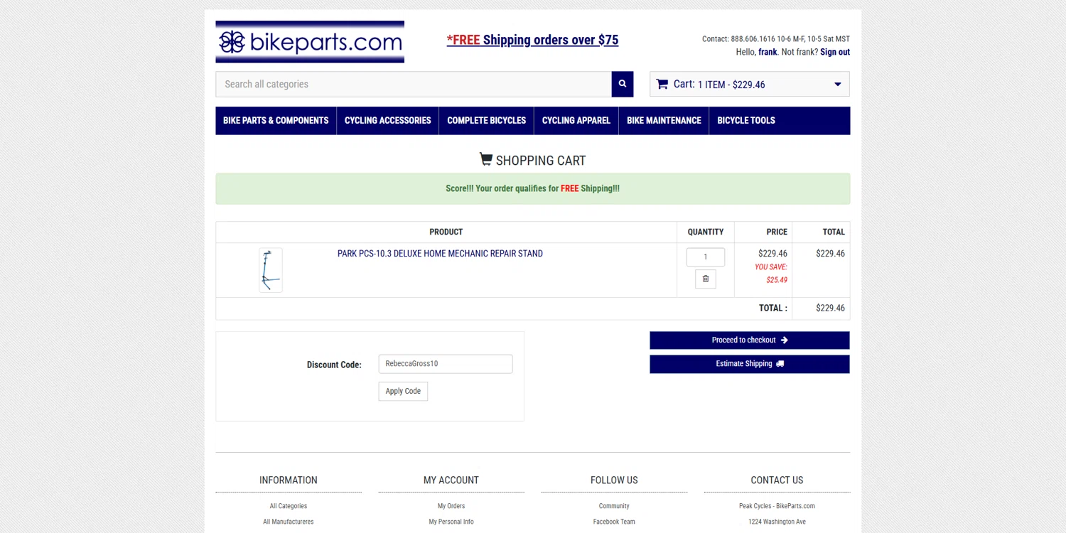Bikeparts.com checkout page showing Bikeparts.com promo code box | Screenshot taken by SimplyCodes community member on Apr 10, 2025