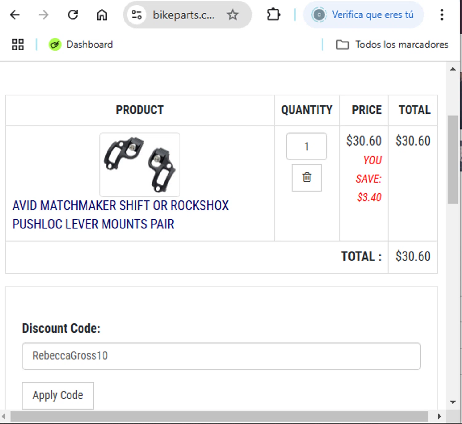 Bikeparts.com checkout page showing Bikeparts.com promo code box | Screenshot taken by SimplyCodes community member on May 17, 2025