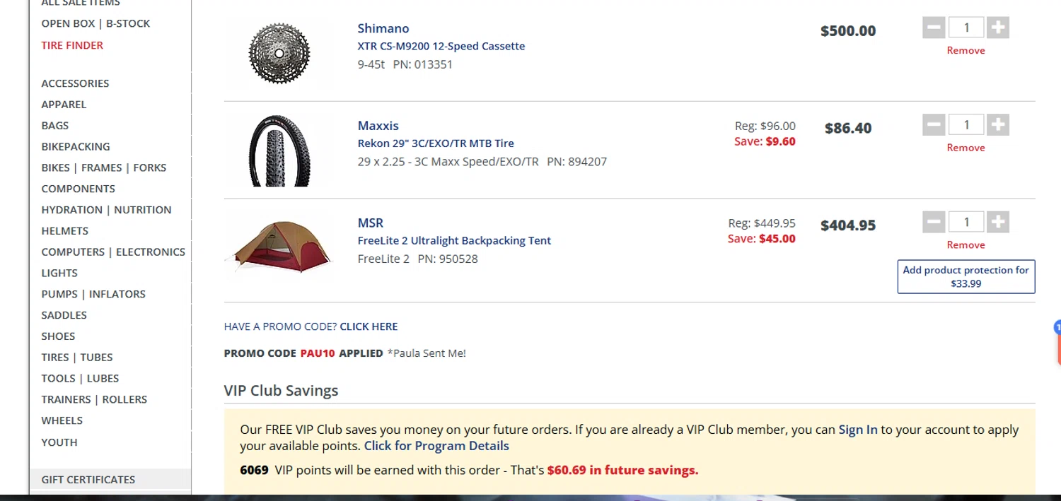 Bike Tires Direct promo code screenshot showing code PAU10 applied at Bike Tires Direct checkout page. Uploaded by SimplyCodes community member ashe1986 on Jun 6, 2025