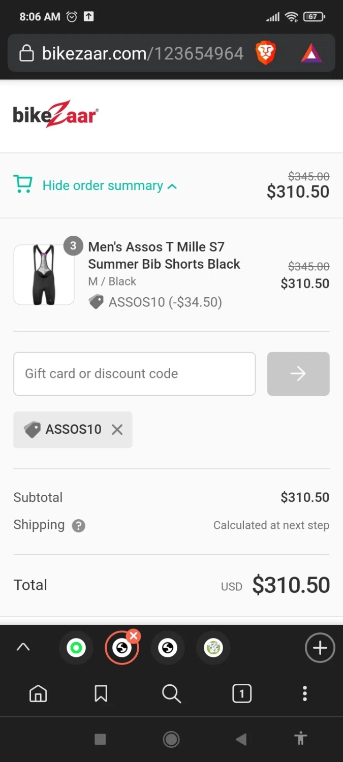 BikeZaar checkout page showing BikeZaar discount code box | Screenshot taken by SimplyCodes community member on Oct 1, 2021