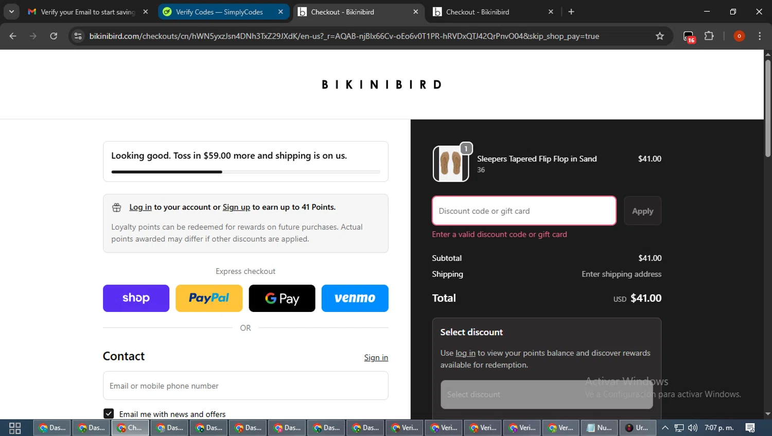 BikiniBird promo code screenshot showing code SHOP20%OFF applied at BikiniBird checkout page. Uploaded by SimplyCodes community member WiseTracker2171 on Dec 2, 2025