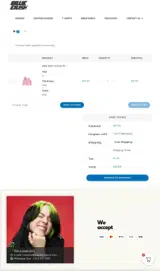 Billie Eilish Merch coupon verification screenshot