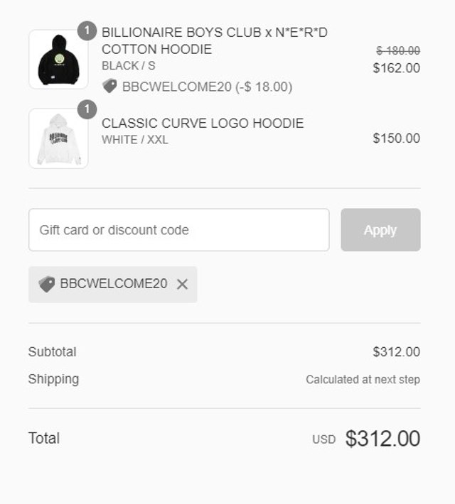 Billionaire Boys Club checkout page showing Billionaire Boys Club discount code box | Screenshot taken by SimplyCodes community member on Mar 13, 2023