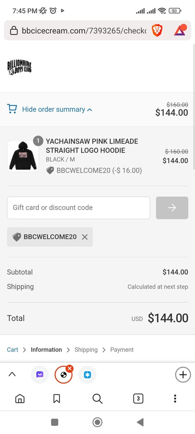 Billionaire Boys Club checkout page showing Billionaire Boys Club discount code box | Screenshot taken by SimplyCodes community member on Sep 11, 2023