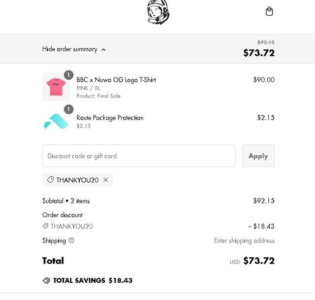 Billionaire Boys Club checkout page showing Billionaire Boys Club discount code box | Screenshot taken by SimplyCodes community member on Dec 3, 2024
