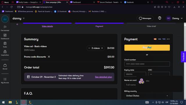 Billo checkout page showing Billo promo code box | Screenshot taken by SimplyCodes community member on Oct 21, 2023