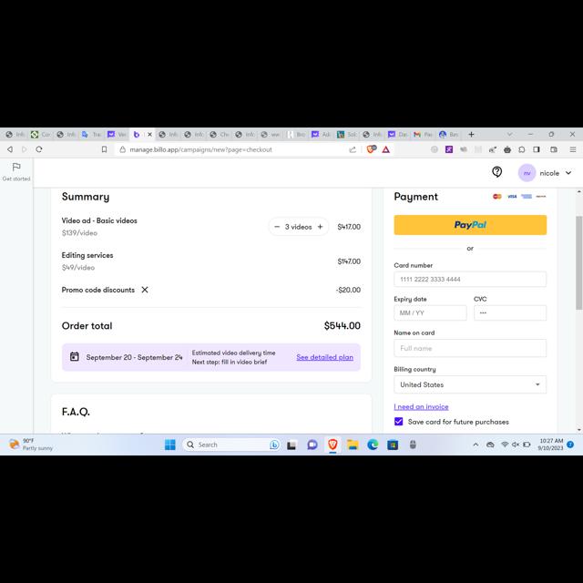Billo checkout page showing Billo promo code box | Screenshot taken by SimplyCodes community member on Sep 10, 2023