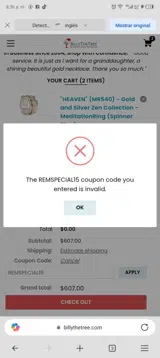 REMSPECIAL15 coupon verification screenshot