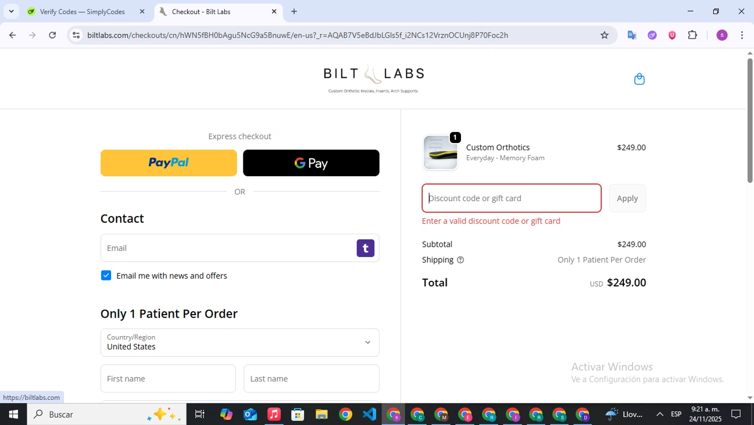 Bilt Labs discount code screenshot showing code LASTCALL30 applied at Bilt Labs checkout page. Uploaded by SimplyCodes community member WonderPioneer5062 on Nov 24, 2025