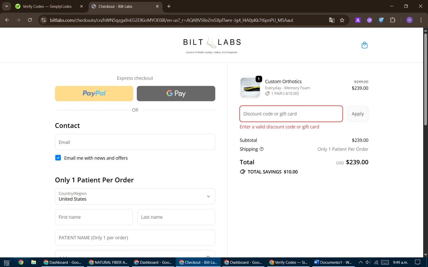 Bilt Labs discount code screenshot showing code BF30 applied at Bilt Labs checkout page. Uploaded by SimplyCodes community member BudgetHawk9503 on Nov 29, 2025