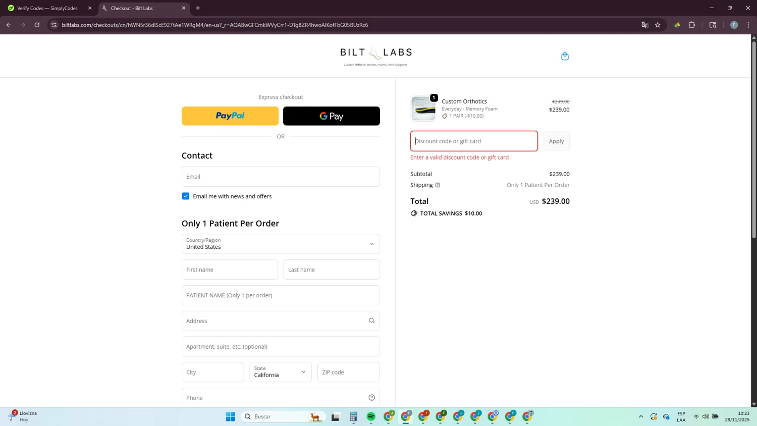 Bilt Labs discount code screenshot showing code BF30 applied at Bilt Labs checkout page. Uploaded by SimplyCodes community member MagnificentLynx1486 on Nov 29, 2025