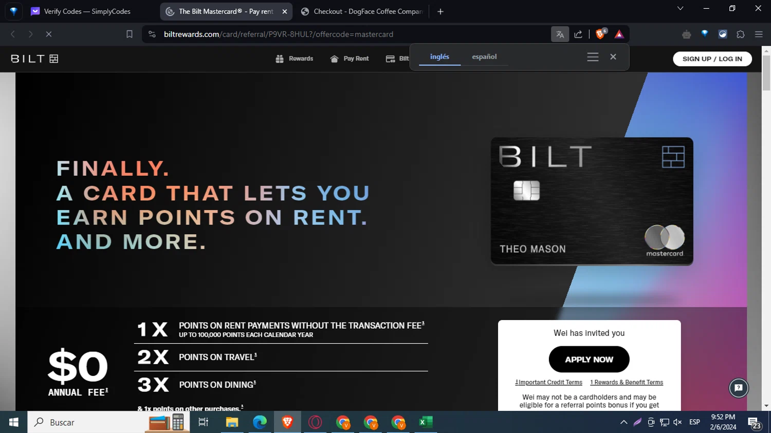 Bilt Rewards checkout page showing Bilt Rewards promo code box | Screenshot taken by SimplyCodes community member on Feb 7, 2024