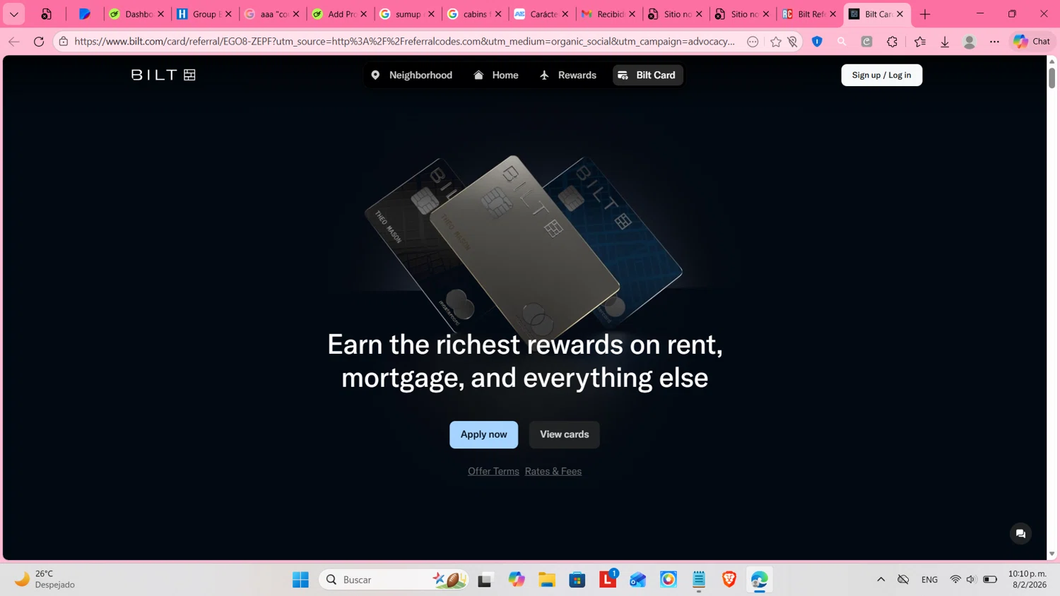 Bilt Rewards promo code screenshot showing code EGO8-ZEPF applied at Bilt Rewards checkout page. Uploaded by SimplyCodes community member cosita on Feb 9, 2026