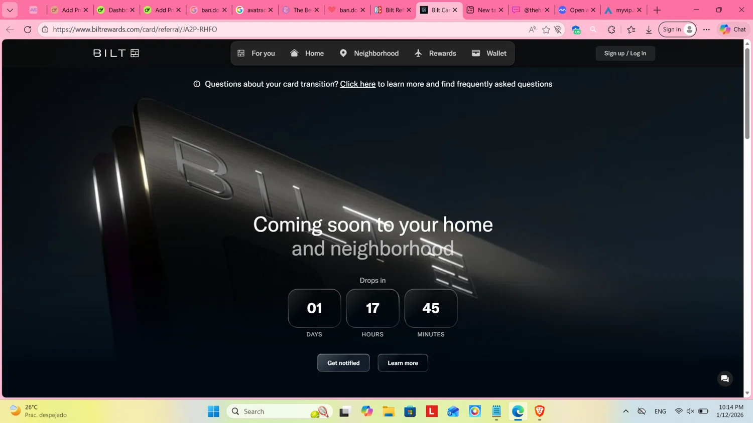 Bilt Rewards promo code screenshot showing code JA2P-RHFO applied at Bilt Rewards checkout page. Uploaded by SimplyCodes community member cosita on Jan 13, 2026