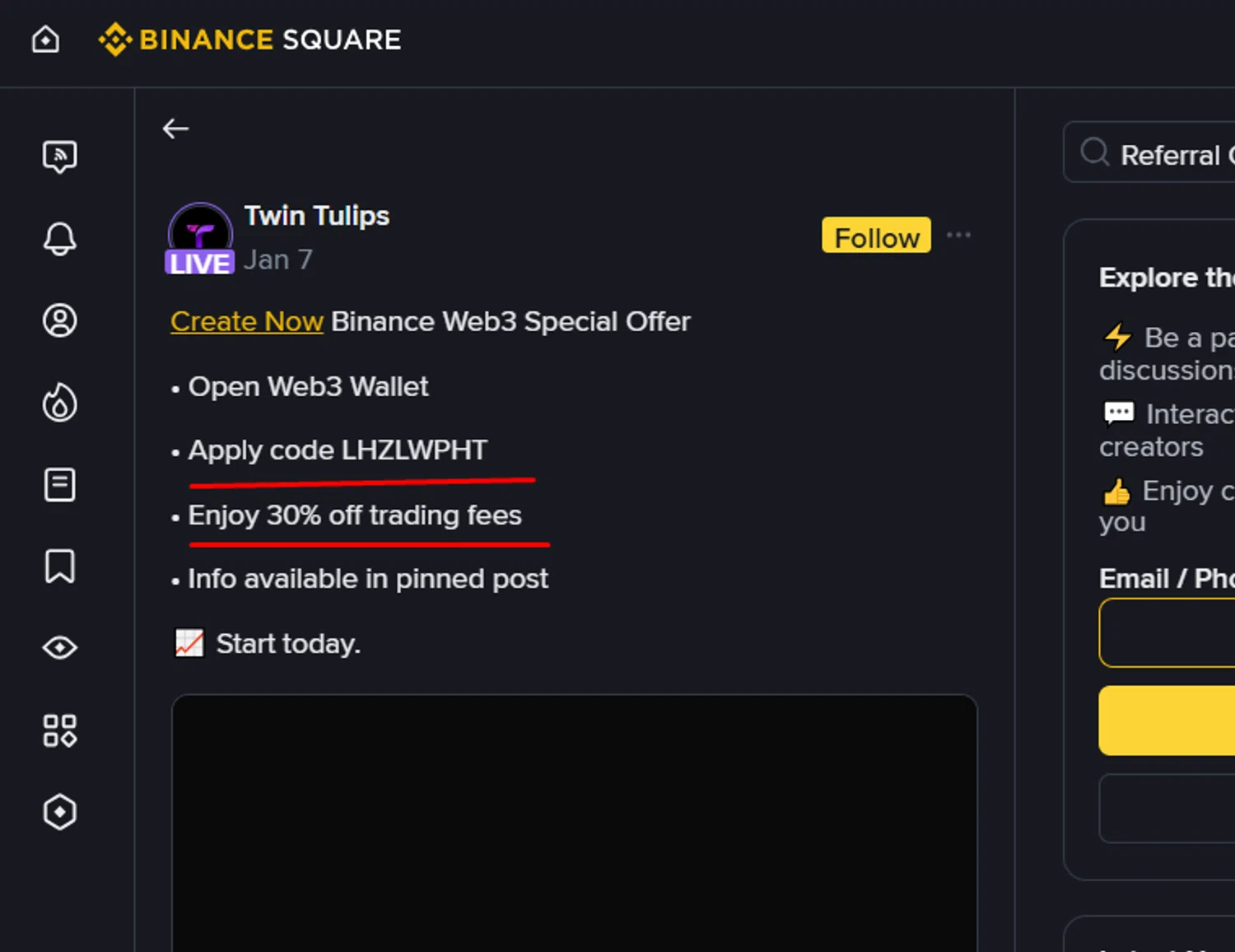 Binance NFT promo code screenshot showing code LHZLWPHT applied at Binance NFT checkout page. Uploaded by SimplyCodes community member paola49520 on Jan 16, 2026