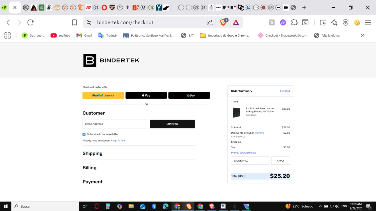 Bindertek checkout page showing Bindertek promo code box | Screenshot taken by SimplyCodes community member on Sep 22, 2025