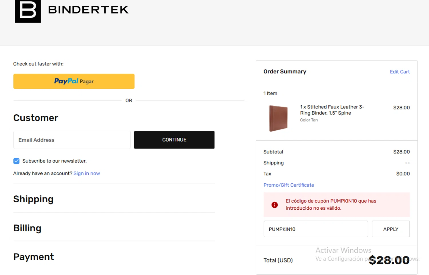 Bindertek promo code screenshot showing code PUMPKIN10 applied at Bindertek checkout page. Uploaded by SimplyCodes community member Lestara_23 on Nov 27, 2025