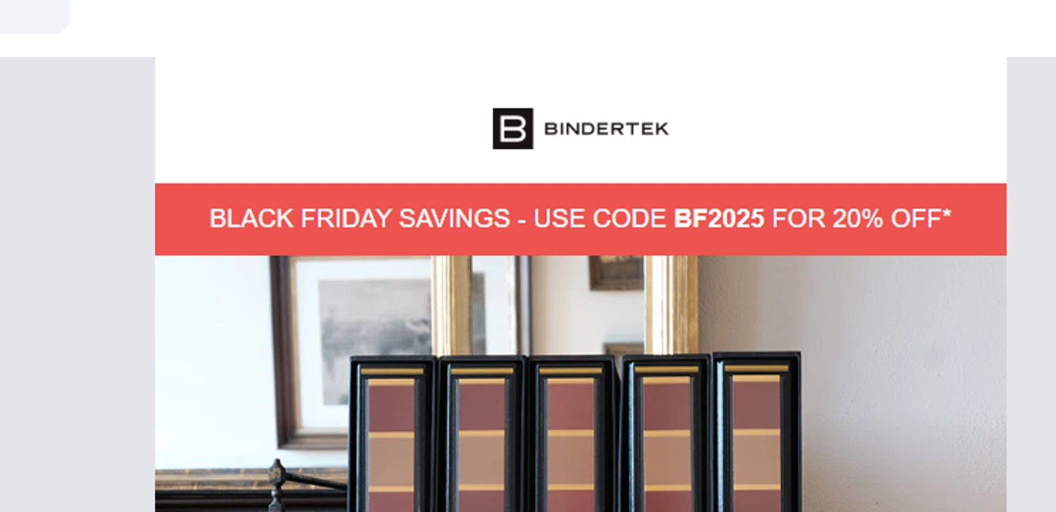 Bindertek promo code screenshot showing code BF2025 applied at Bindertek checkout page. Uploaded by SimplyCodes community member valeriaantonieta on Nov 24, 2025