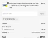 BINGADING10% coupon verification screenshot