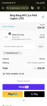 BINGBANGLOVE coupon verification screenshot