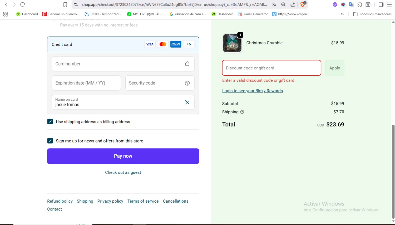 Binkybunny promo code screenshot showing code BF15 applied at Binkybunny checkout page. Uploaded by SimplyCodes community member VoucherFalcon3942 on Dec 6, 2025