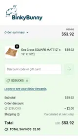 Binkybunny coupon verification screenshot