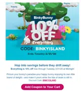 Binkybunny coupon verification screenshot