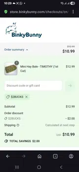 Binkybunny coupon verification screenshot