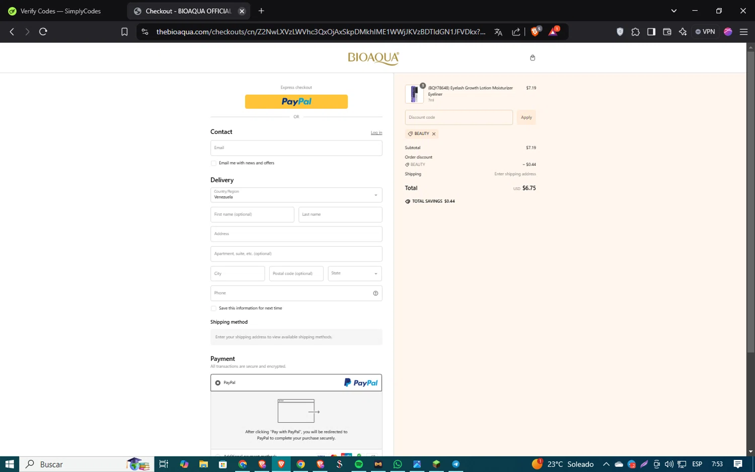 Bioaqua discount code screenshot showing code BEAUTY applied at Bioaqua checkout page. Uploaded by SimplyCodes community member SmartSaver5858 on Jan 24, 2025