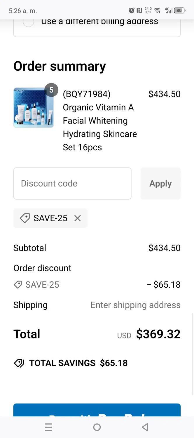 Bioaqua discount code screenshot showing code SAVE-25 applied at Bioaqua checkout page. Uploaded by SimplyCodes community member laoriginal on Jan 8, 2025