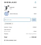 BioBlade coupon verification screenshot