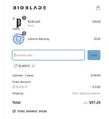 BioBlade coupon verification screenshot