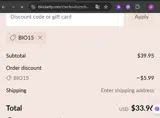 BIO15 coupon verification screenshot