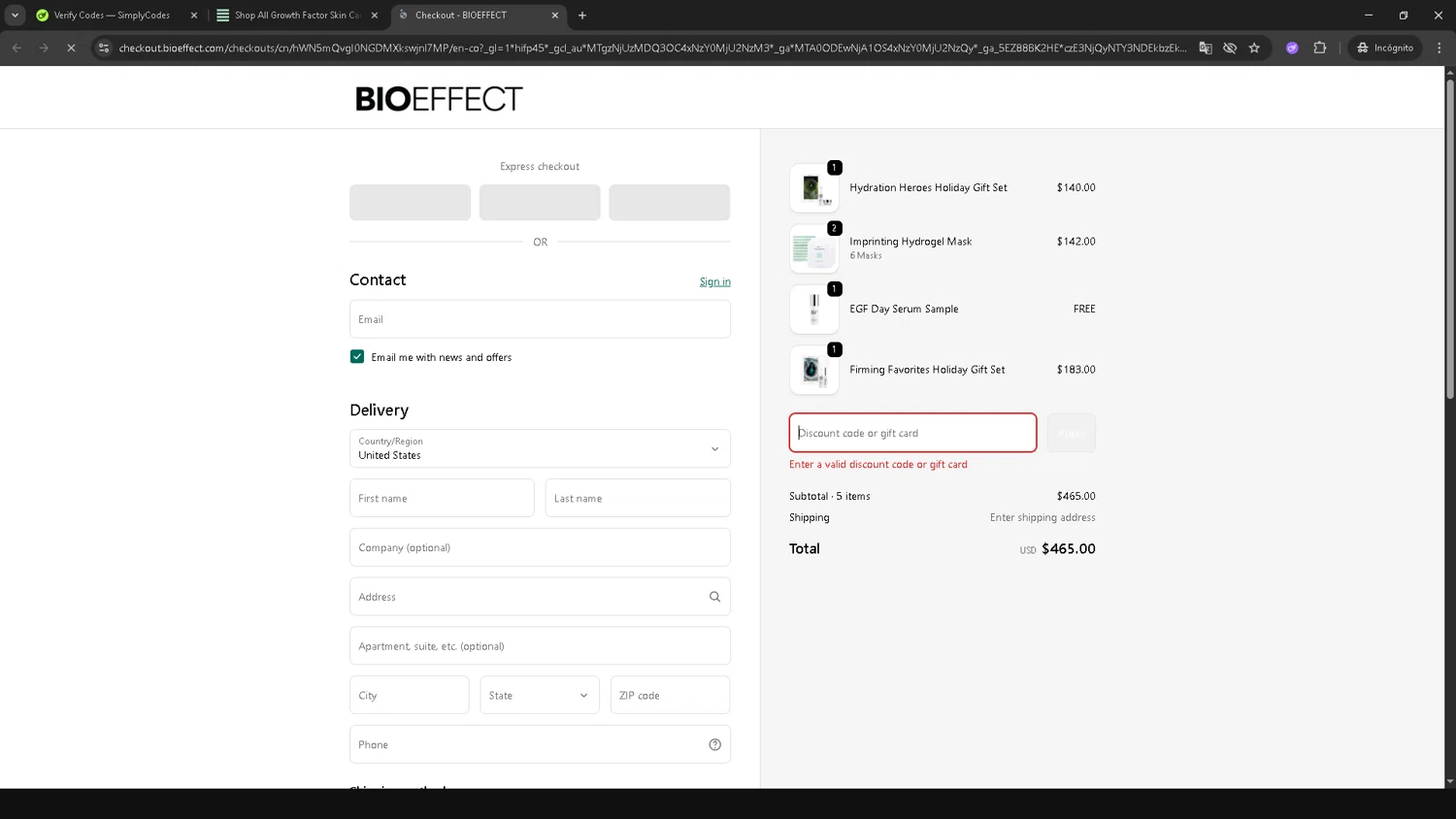 BIOEFFECT promo code screenshot showing code bf20 applied at BIOEFFECT checkout page. Uploaded by SimplyCodes community member CRF250CC on Nov 27, 2025