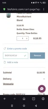BioFulvic coupon verification screenshot