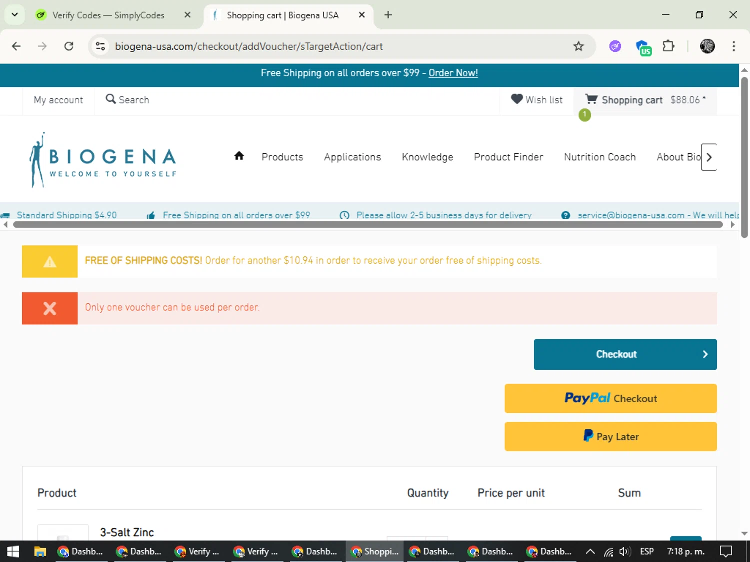 Biogena promo code screenshot showing code HELLO2021 applied at Biogena checkout page. Uploaded by SimplyCodes community member PrimeKnight6101 on Aug 1, 2025