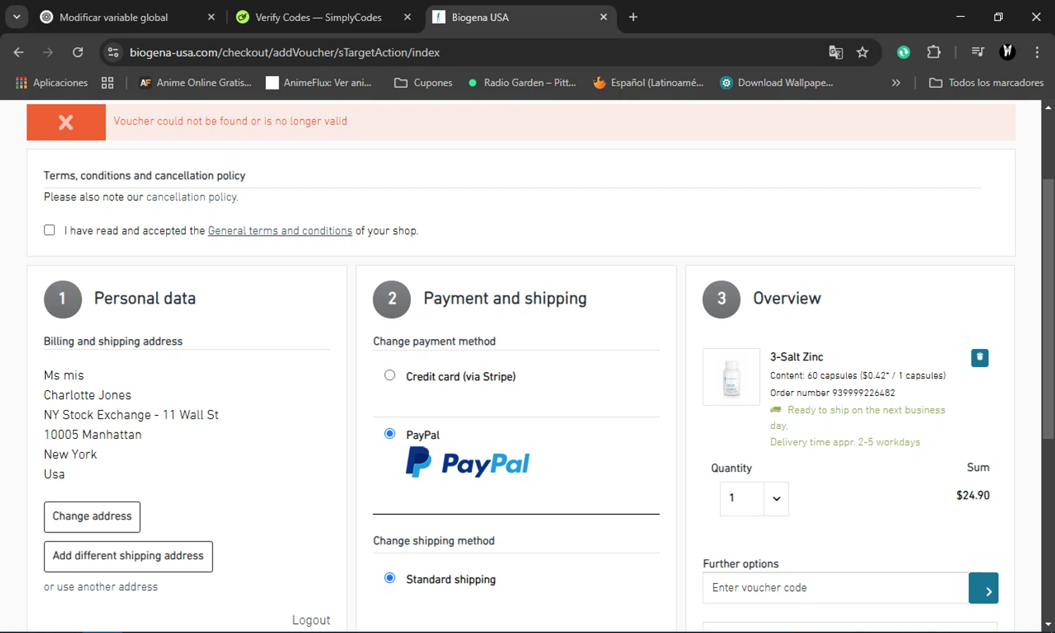 Biogena promo code screenshot showing code WELCOME25 applied at Biogena checkout page. Uploaded by SimplyCodes community member Charlote on Feb 13, 2025