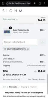 DELIVERINGSTRENGTH coupon verification screenshot