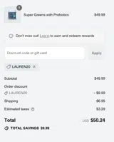 Lauren20 coupon verification screenshot