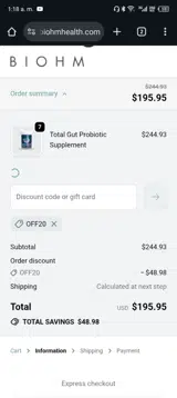 off20 coupon verification screenshot