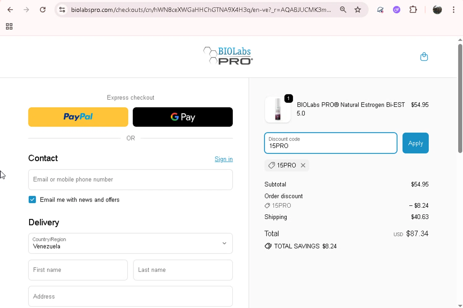 BIOLabs PRO checkout page showing BIOLabs PRO coupon code box | Screenshot taken by SimplyCodes community member on Feb 10, 2026